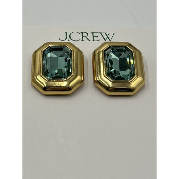J. Crew Green Faceted Crystal Bling Stone Gold Stud Jewel box‎ Earrings NWT NEW - Picture 3 of 10
